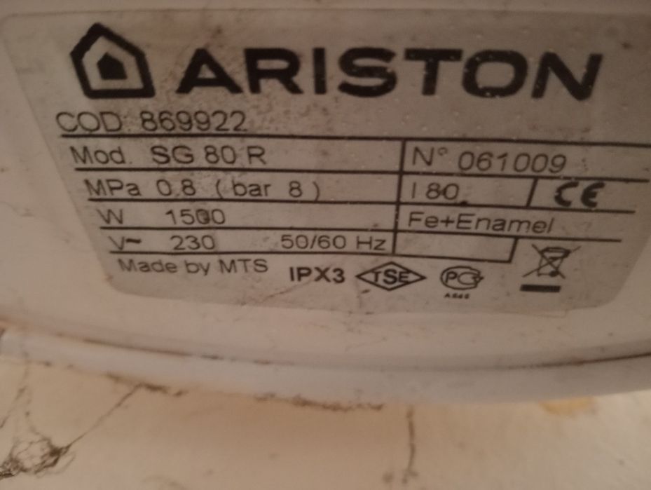 Boiler electric Ariston SG 80 R, 80 L, 1500 W – stare bună