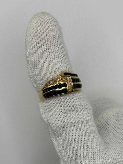 INEL AUR 14K + 9 Diamante = 0.10ct + 28 Safire = 1ct - 4.5g. - Vintage