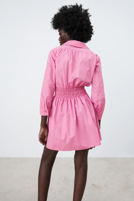 ZARA мини къса рокля в бонбонено розов цвят