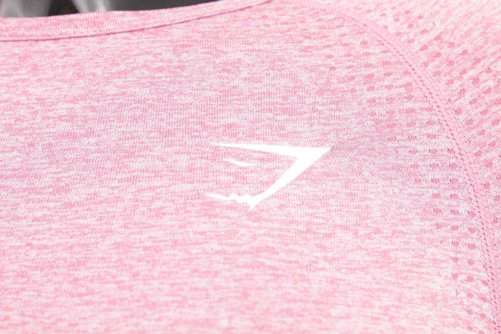 Gymshark дамски кроп топ къс розов меланж дълъг ръкав за фитнес S