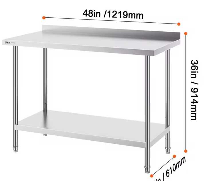 masa de inox 120x60cm cu reboard uz casnic sau comercial restaurant