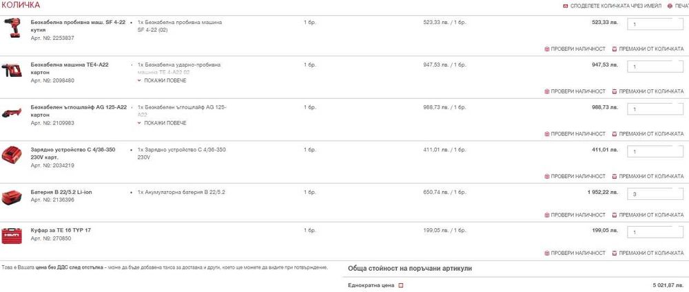 Hilti комплект - Акумулаторен сет от перфоратор, винтоверт и ъглошлайф