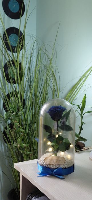 Светеща вечна роза в стъкленица