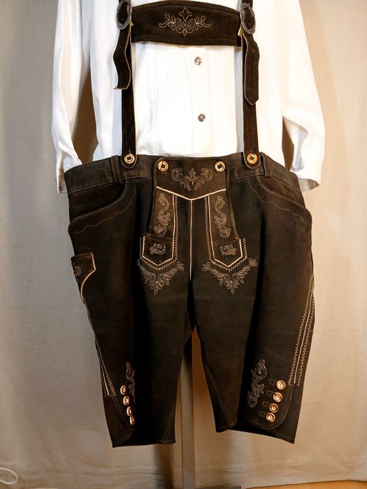 Pantaloni Oktoberfest Lederhose bavarezi nr 56/3XL Pantaloni vânătoare