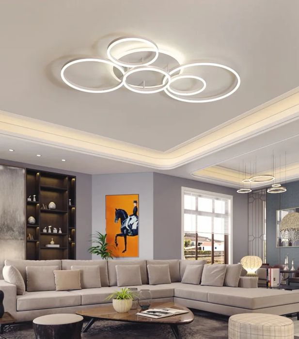 LED невисящи рингове 5бр+основа 140W дистанционно - бял, кафе, златист