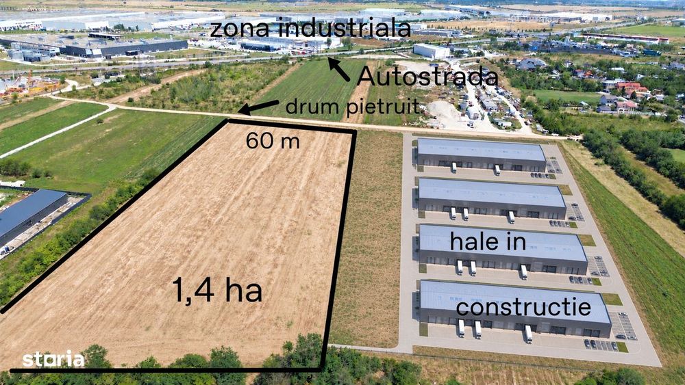 Teren Bolintin-Deal 14.500mp, deschidere 30m, langa autostrada,acces r