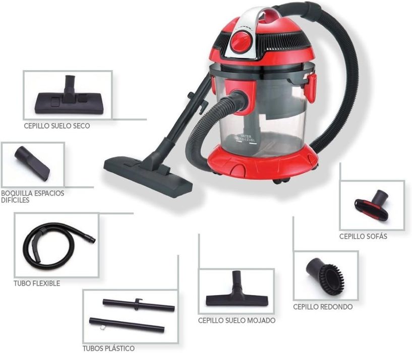 Прахосмукачка с воден филтър Voltz OV51001N, 800W-1000W, 10л., Червена