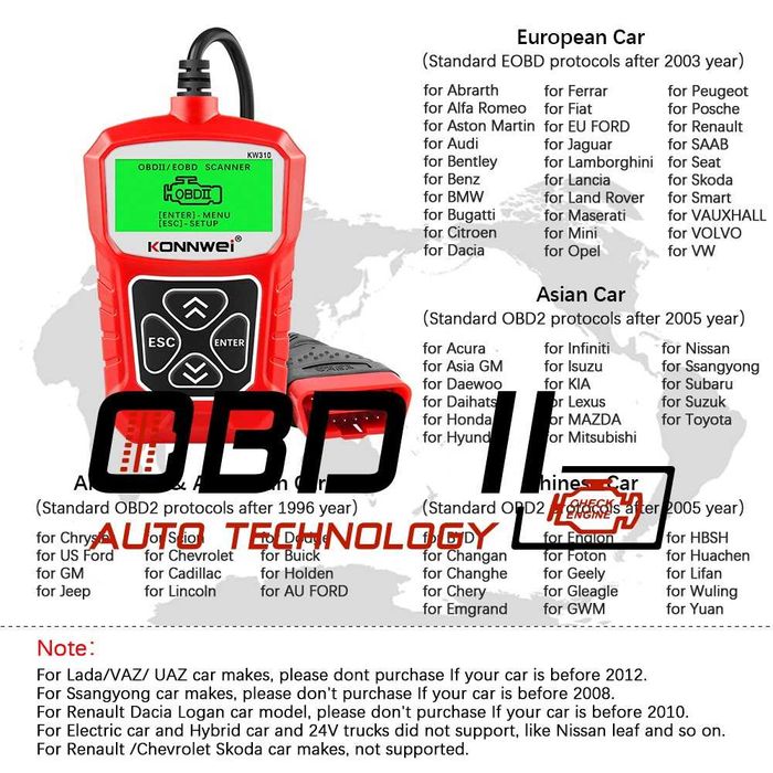 Универсална Авто Диагностика Konnwei KW310
