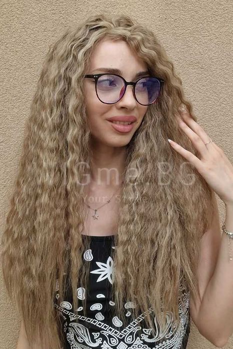 Дълга руса на вафлички лейс фронт перука Риена