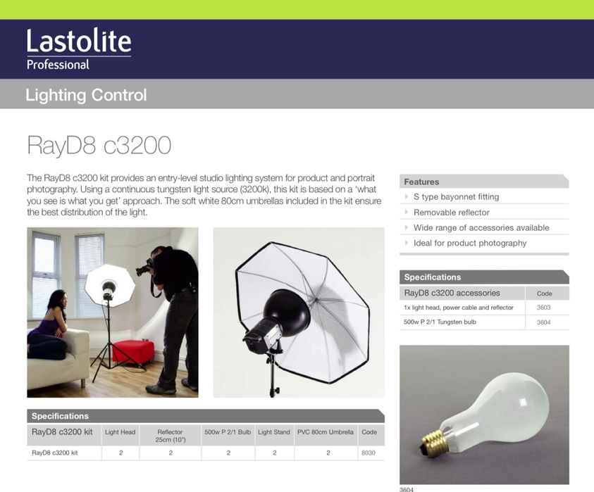 Kit lumini studio Foto video LASTOLITE Roy D8 C3200 UK Manfrotto