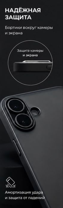 Матовый чехол для iPhone 16 (черный)