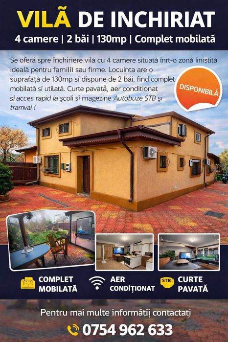 Vilă 3 4 camere de închiriat  Sector 4, Giurgiului / Luica | Curte mare | Parcare | 850€