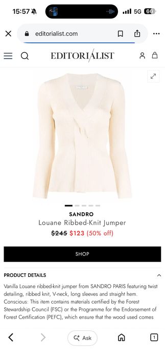 Сандро Пуловер, Размер С, Sandro Louane Twisted Ribbed-Knit Jumper