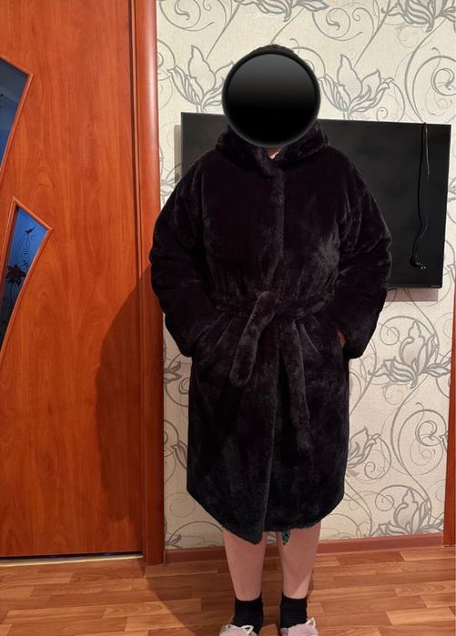 Шуба черная, экомех