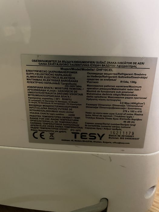 Dezumidificator de aer TESY DHF 10 CEL