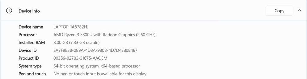 Laptop HP 15.6” Ryzen 3, 8GB RAM, SSD 512GB – stare foarte bună