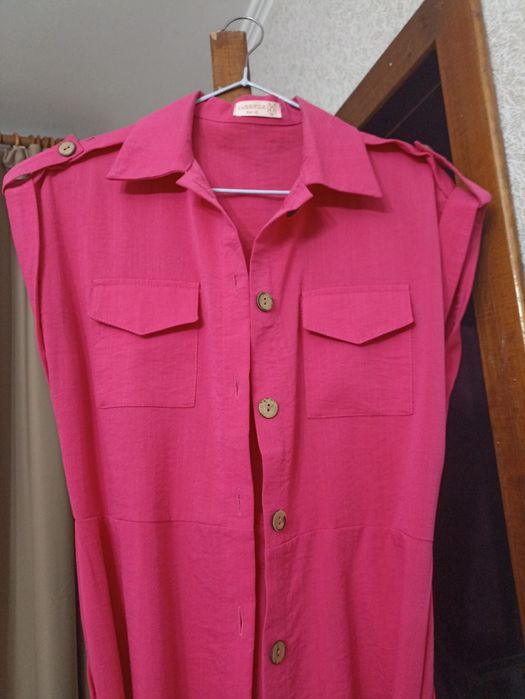 Платье-рубашка фуксия