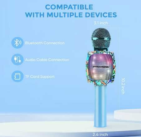 Безжичен караоке микрофон DYNASONIC, преносим Bluetooth караоке