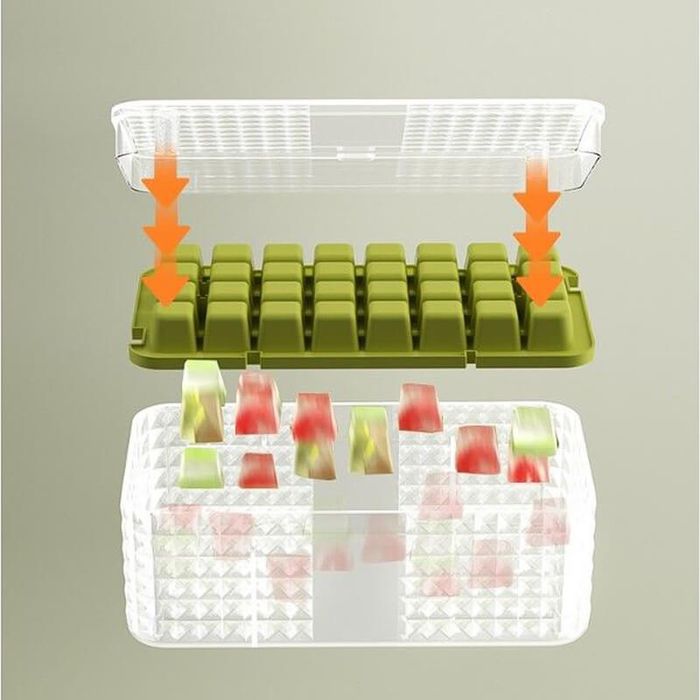 Комплект от 3 форми за лед и кутия за съхранение, 96 кубчета, зелен