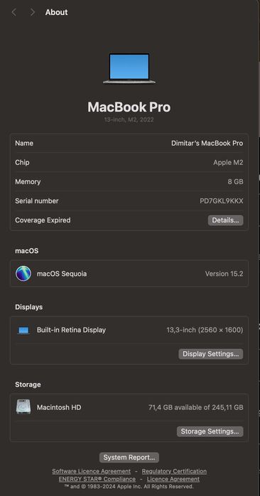 Mac Book Pro 13 M2 256GB