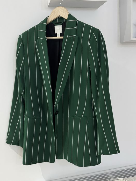 Дамско сако – зелено с бели райета