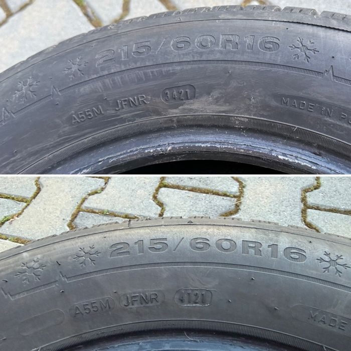 4бр. КАТО НОВИ Зимни Гуми С Борд 215/60R/16 -DUNLOP- DOT:3421 *7.7мм+6.4мм*
