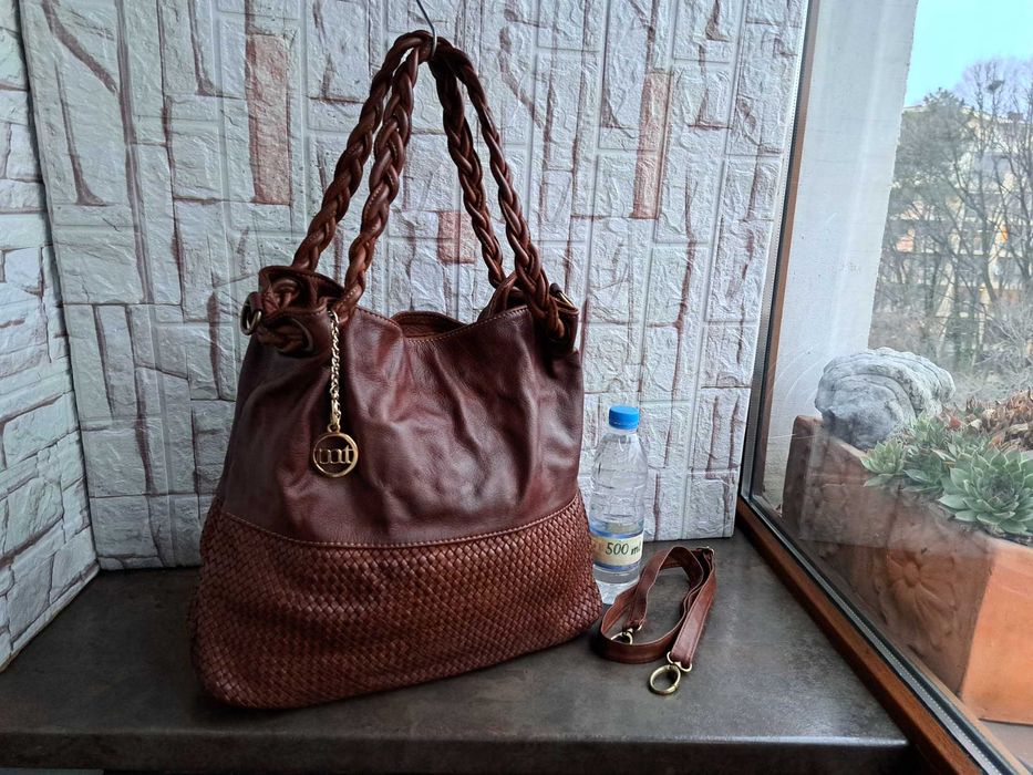 дамска кожена чанта Mia Tomazzi-кафява,кожена торба-естествена кожа