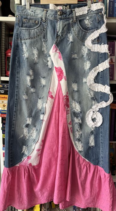 Екстравагантна дълга дънкова пола Л размер