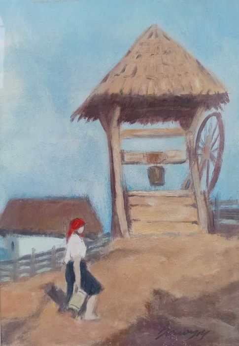 Tablou ulei - La fantana - semnat Baranyay