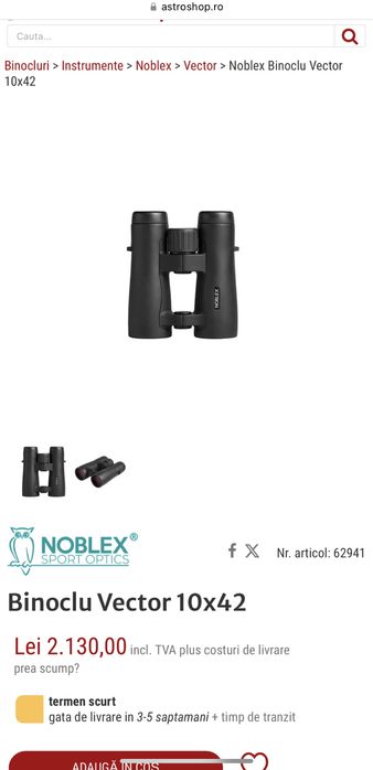 Binoclu Noblex Docter 10x42 nou la cutie.