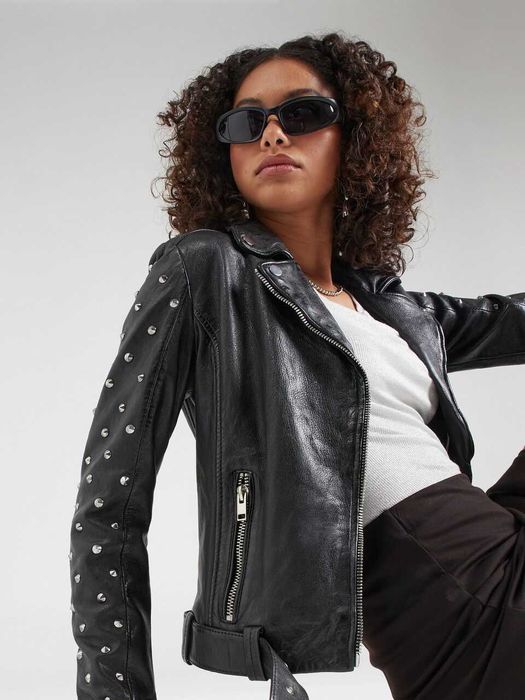 Geaca biker de piele cu tinte NOU cu eticheta 38 slim fit