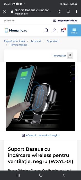 Suport Baseus cu  încărcare wireless