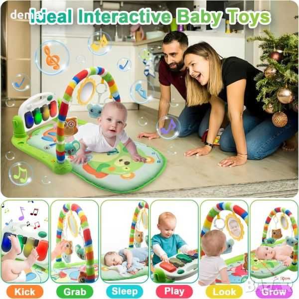 WHDJSPIN® Бебешка постелка за гимнастика с дрънкалки и светлини