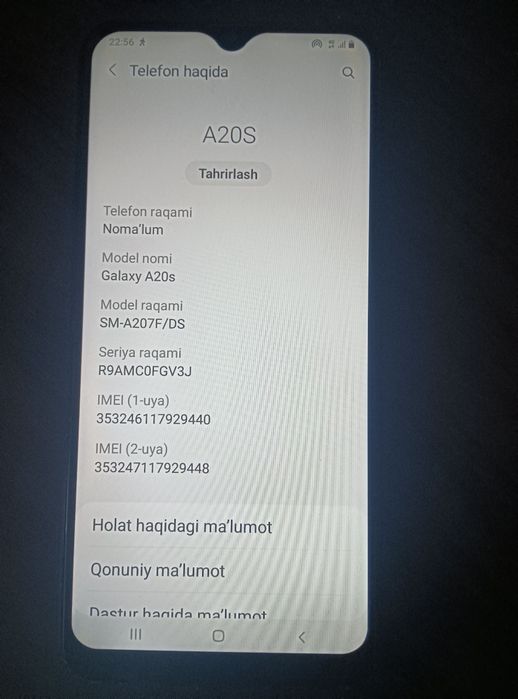 Samsung a20 s xolati yaxshi xotirasi 32talik