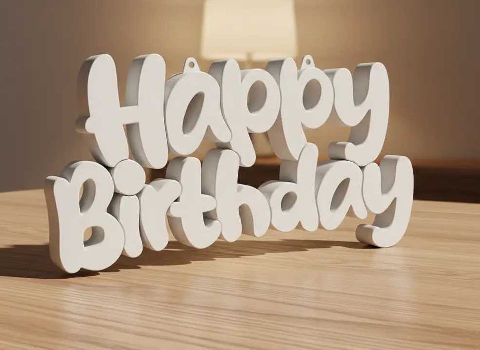 Decorațiune Premium „Happy Birthday” – Textură Carbon / Mat