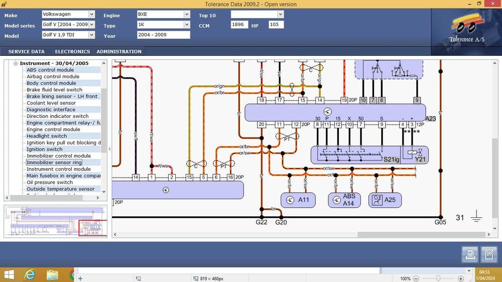 Program Tolerance Data scheme electrice auto