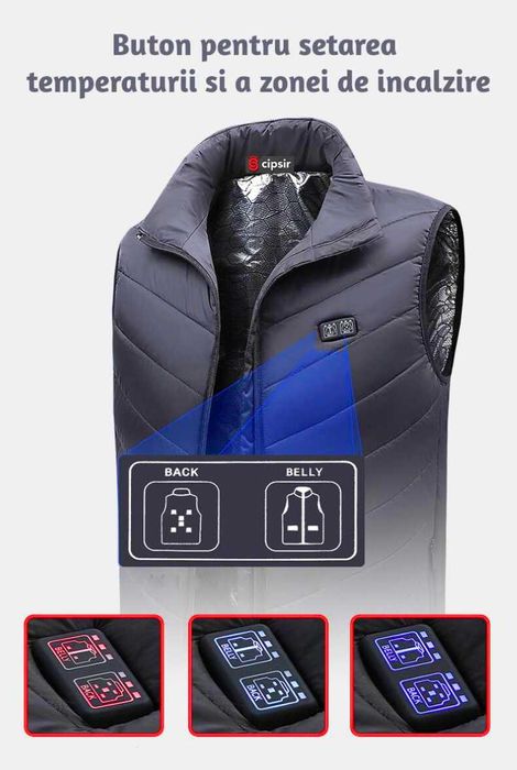 Vesta incalzita fata si spate SELECTIV, culuare neagra, marime 2XL