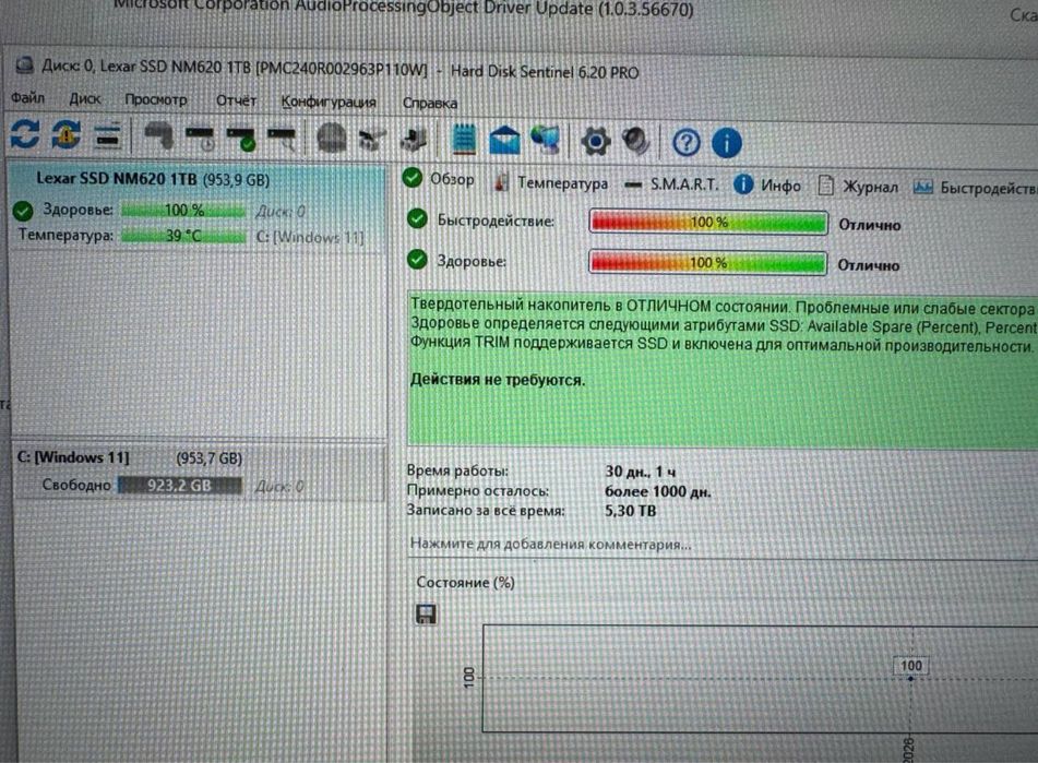 Lexar Nm620 Nvme 1Tb 100% 1oy ishlagan