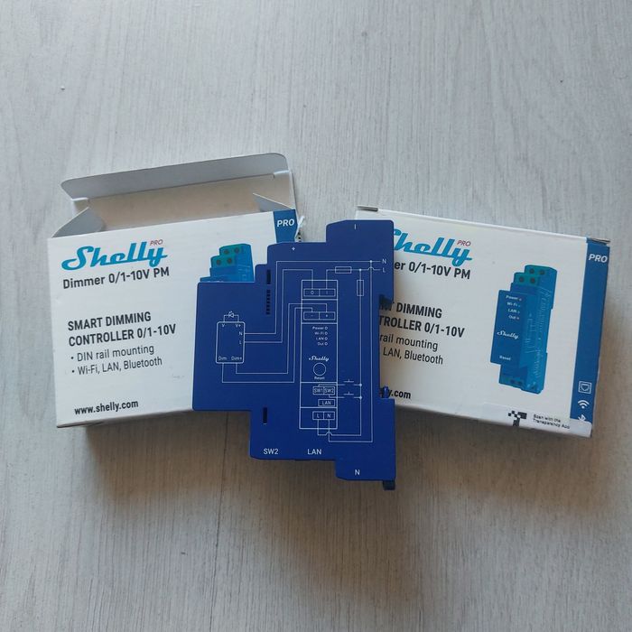 Shelly Pro Dimmer 0/1-10V PM | Професионален LAN/Wi-Fi Димер с Енергомер | DIN шина
