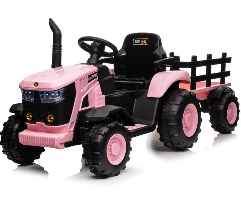 Tractor electric pentru copii Nichiduta Track Red 90W cu telecomanda 2.5G 12V, Remorca detasabila, Centura siguranta, Faruri cu lumini LED,