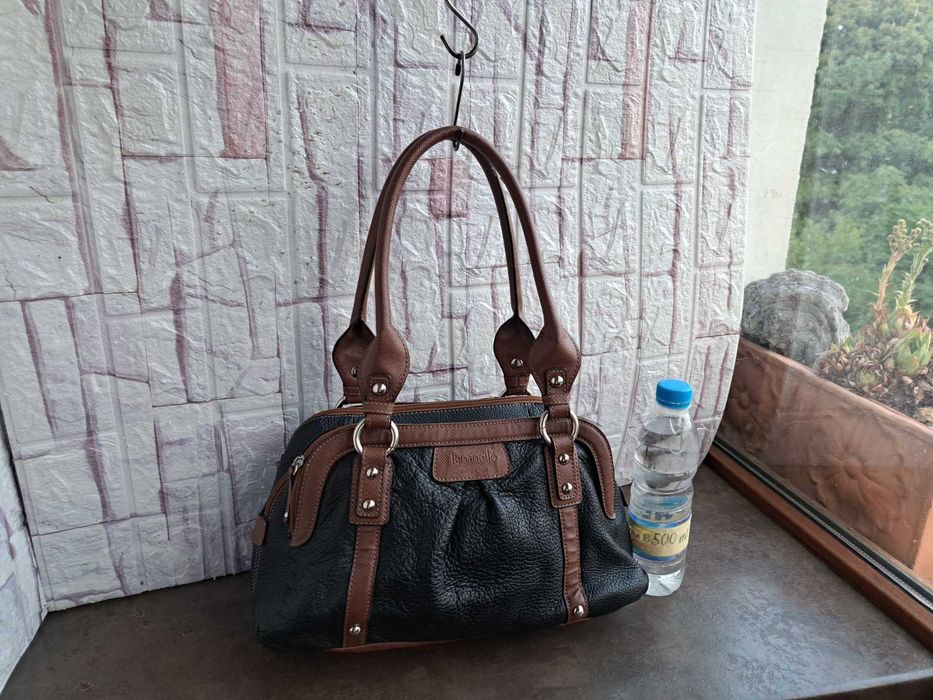 дамска чанта,TIGNANELLO,черна/кафява торба-естествена кожа
