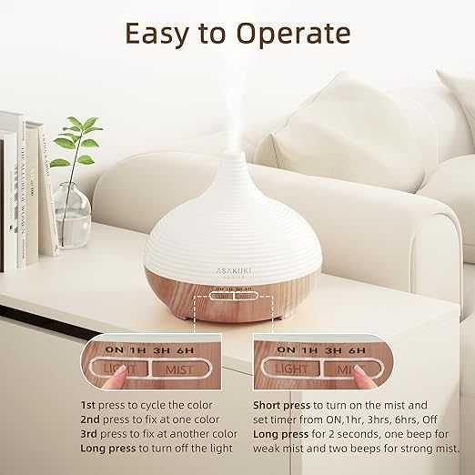 Арома дифузер за ароматерапия ASAKUKI, LED осветление, 300 ml