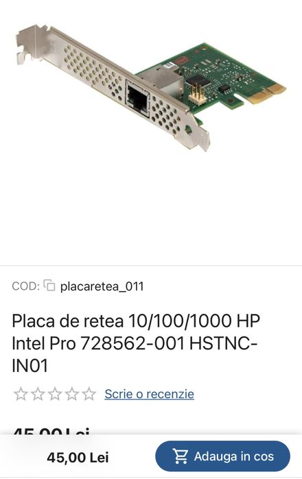 Placa de retea INTEL 628562 / 10/100/1000