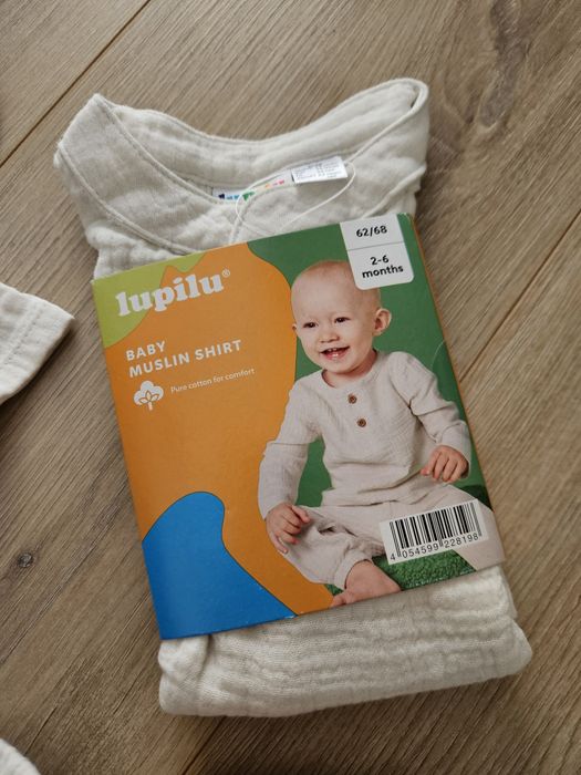 Set Lupilu muselina body + pantaloni + bluza noi 3-6 luni