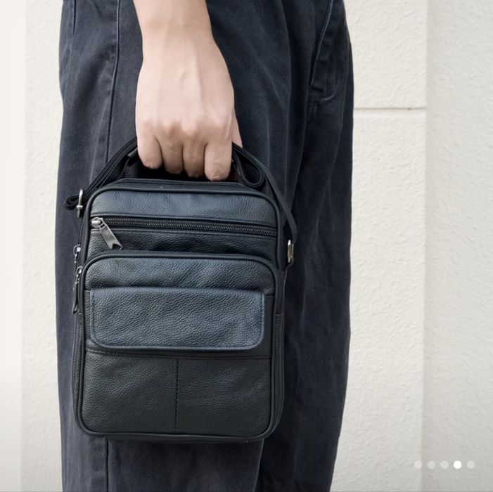 Мъжка ежедневна кожена чанта с класически дизайн /Черна естест. кожа!