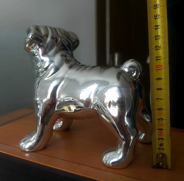 Statuetă decorativă câine Bulldog, efect oglindă cromat!