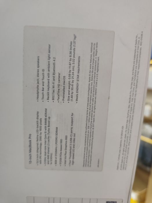 MacBook Pro A1706 (13-inch, 8GB RAM Core i5)