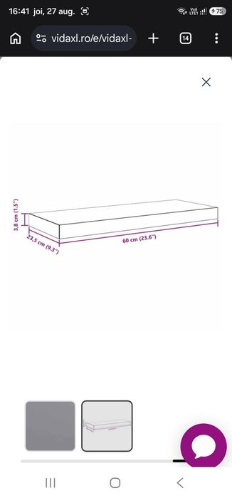 Rafturi de perete suspendate, 2 buc., gri, 60x23,5x3,8 cm, MDF