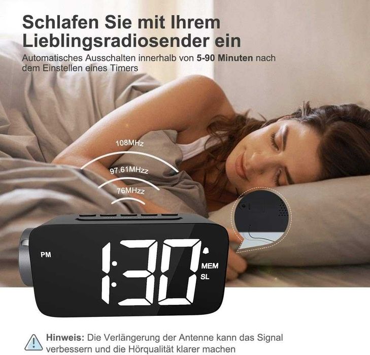 Прожекционен будилник  с FM радио и големи цифри YISSVIC LED