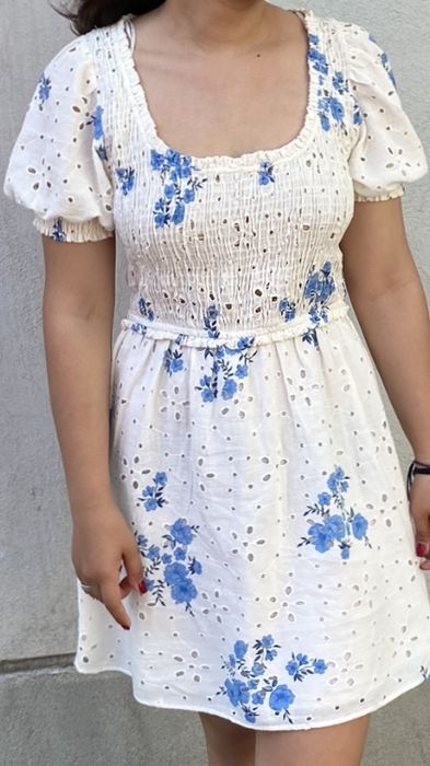 Rochita midi eleganta de vara Zara, cu model rustic floral